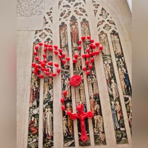 Red Rosary Beads with Cross